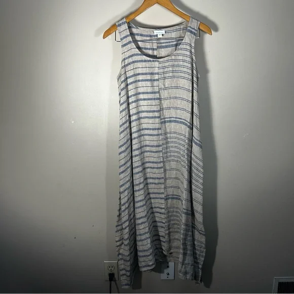 J. Jill | Dresses | Pure Jill Linen Cream And Blue Striped Midi Sleeveless Tank  Dress Size Xs | Poshmark